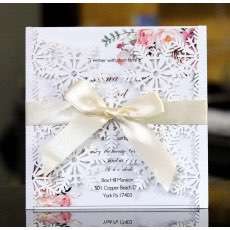 Christmas White Snowflake Card Laser Bowknot Invitation Card